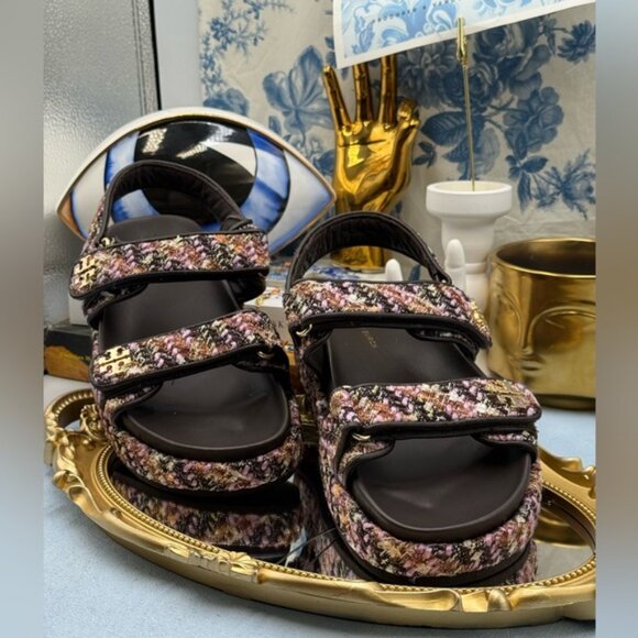 🆕 TORY BURCH 🧿 NWOB Kira Sport Sandal, Rose Cocoa Multi Tweed Dad Sandal Sz 7 - Picture 4 of 16
